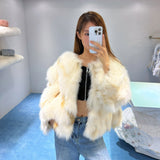 OZLANA SS2309 Spotlight Round Neck Fox Fur Jacket Cream White