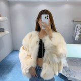 OZLANA SS2309 Spotlight Round Neck Fox Fur Jacket Cream White