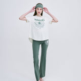 MARDI MERCREDI 2506 AIRLlFT relax fit back slit top flowermardi CREAM KHAKI（健身款奶白色）