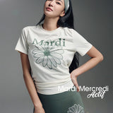 MARDI MERCREDI 2506 AIRLlFT relax fit back slit top flowermardi CREAM KHAKI（健身款奶白色）