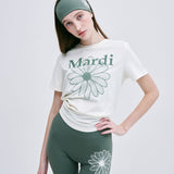 MARDI MERCREDI 2506 AIRLlFT relax fit back slit top flowermardi CREAM KHAKI（健身款奶白色）