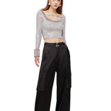 OZLANA SS2310 Detachable Faux Fur Sleeve Crop Grey（毛绒袖子可拆卸）