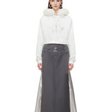 OZLANA SS2310 Heart Rose Cropped Hoodie White（毛领可拆卸）