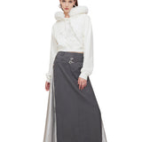 OZLANA SS2310 Heart Rose Cropped Hoodie White（毛领可拆卸）