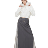 OZLANA SS2310 Heart Rose Cropped Hoodie White（毛领可拆卸）