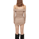 OZLANA SS2310 Off Shoulder Strap Glitz Knit Dress