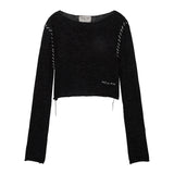 MATIN KIM 2604 SLIMFIT SEE THROUGH STITCH KNIT TOP IN BLACK