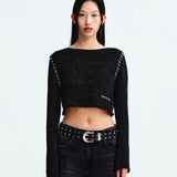 MATIN KIM 2604 SLIMFIT SEE THROUGH STITCH KNIT TOP IN BLACK