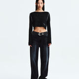 MATIN KIM 2604 SLIMFIT SEE THROUGH STITCH KNIT TOP IN BLACK