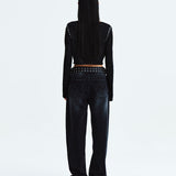 MATIN KIM 2604 SLIMFIT SEE THROUGH STITCH KNIT TOP IN BLACK