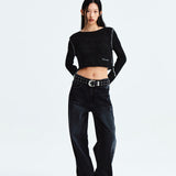 MATIN KIM 2604 SLIMFIT SEE THROUGH STITCH KNIT TOP IN BLACK