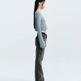 MATIN KIM 2604 SLIMFIT SEE THROUGH STITCH KNIT TOP IN GREY