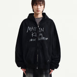 MATIN KIM 2603 VINTAGE WASHED GRAFFITI HOODY ZIP UP IN BLACK