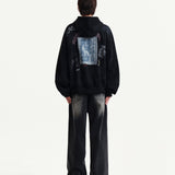 MATIN KIM 2603 VINTAGE WASHED GRAFFITI HOODY ZIP UP IN BLACK