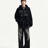 MATIN KIM 2603 VINTAGE WASHED GRAFFITI HOODY ZIP UP IN BLACK