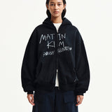 MATIN KIM 2603 VINTAGE WASHED GRAFFITI HOODY ZIP UP IN BLACK