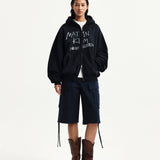 MATIN KIM 2603 VINTAGE WASHED GRAFFITI HOODY ZIP UP IN BLACK