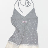 SCULPTOR 2606  Dot Lace Halter Top Melange Gray