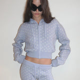 SCULPTOR 2604 Snowflake Knit Zip-Up Misty Blue
