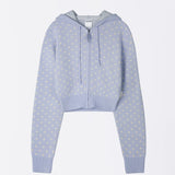 SCULPTOR 2604 Snowflake Knit Zip-Up Misty Blue