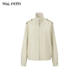VIA PITTI 2610  复古荔枝纹爱心扣肩章立领机车夹克