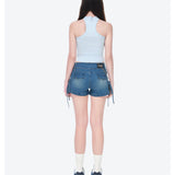 13DE MARZO | 2602 Silver Foil Chain Print Bustier Top Blue