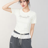 MacyMccoy 2507 blingbling花边拼接短袖 米白