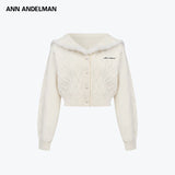 ANN ANDELMAN 2601 水貂毛拼接海军领绞花针织开衫