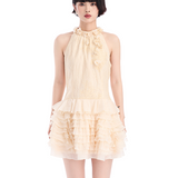 DIANA VEVINA 立体花朵无袖蕾丝蛋糕裙 米