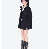 13DE MARZO | 2604 All-Over Faux Rhinestone Shirt Jacket Black