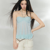 VIA PITTI 2608 褶皱挂脖无袖小衫 蓝粉