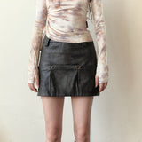 VIA PITTI 2602 设计感多口袋皮半身裙 深棕带内衬