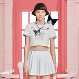 13DE MARZO | SS2403 Kuromi Mirror Lace Top Dark White