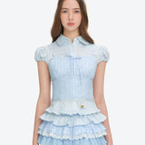 13DE MARZO | 2606 leeveless Top with Puff Sleeve Shirt Light Blue