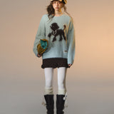 SOMESOWE 2512 傲娇小狗圆领毛衣 绿