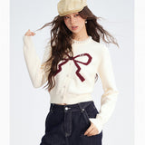 MacyMccoy 2511 蝴蝶结短款毛衣 米白