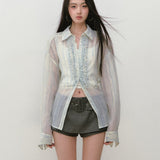 VIA PITTI 2507 撒银条纹扎染露腰系带衬衫