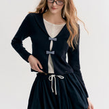 Kroche 2511 格纹蝴蝶结假两件 海军领针织衫上衣