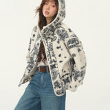 SOMESOWE 2512 提花摇粒绒连帽休闲外套 白