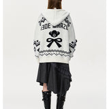 13DE MARZO | 2410 Fair Isle Bear Zip Knit Hoodie White