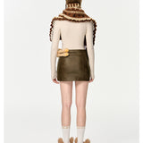 13DE MARZO | 2408 Bear Leather Bodycon Skirt Brown