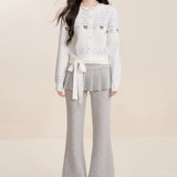 Kroche 2512 费尔岛纯手绘撞色提花毛衣开衫 白