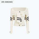 ANN ANDELMAN 2610 亮片撞边毛织绑带上衣 米白
