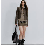 VIA PITTI 2609 排扣宽腰A字短裙 摩卡棕