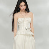 VIA PITTI 2605 荷叶边褶皱腰袢系带挂脖抹胸