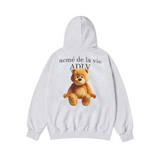 ADLV 2601 后背小熊印花连帽卫衣 灰