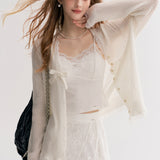 Kroche 2511 羊毛马海毛宽松V领长袖针织开衫