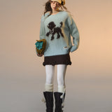 SOMESOWE 2512 傲娇小狗圆领毛衣 绿