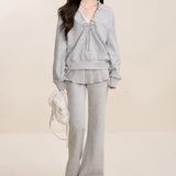 Kroche 2512 假两件 松紧腰A字百褶裙拼接休闲微喇裤