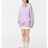 13DE MARZO | 2408 Bear Embossment Pocket Hoodie Purple